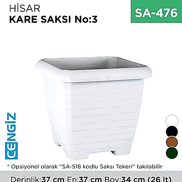 HİSAR KARE SAKSI NO:3 TABAKSIZ (26 LT) (HK03)