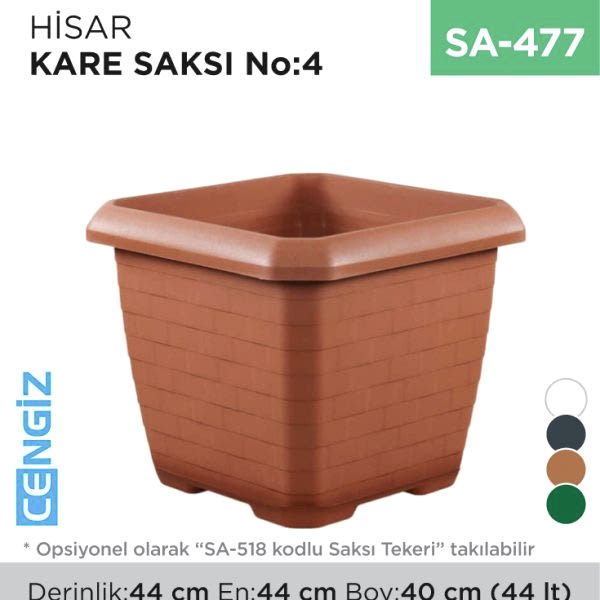 HİSAR KARE SAKSI NO:4 TABAKSIZ (44 LT) (HK04)