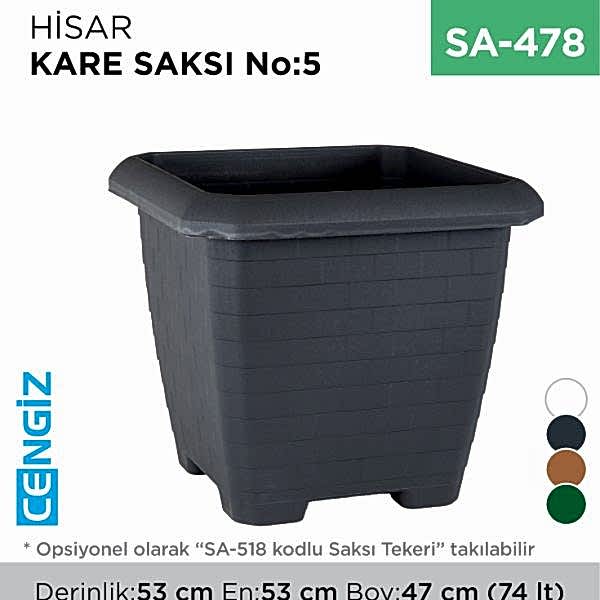 HİSAR KARE SAKSI NO:5 TABAKSIZ (74 LT) (HK05)